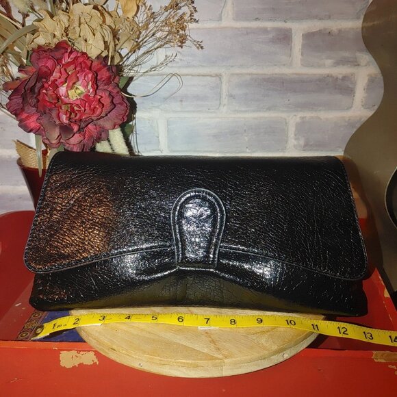 Express Black Fold Over Bag Clutch Vintage Zebra Lining - Picture 2 of 5